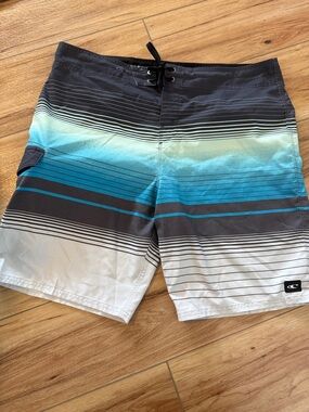 O’Neill Men’s Teal Blue Gradient Stripe Boardshorts